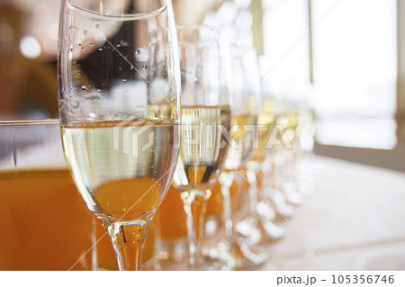Champagne glasses in a row 105356746