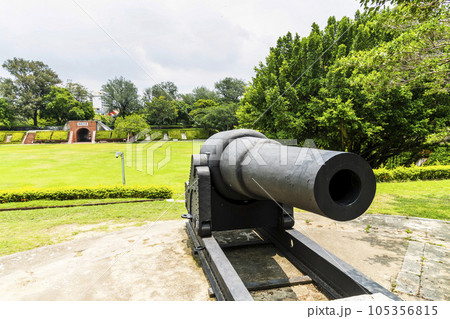 View of the cannon at Eternal Golden Castle in Tainan, Taiwan. The castle was built in 1874 and completed in 1876. View of the cannon at Eternal Golden Castle in Tainan, Taiwan. The castle was built in 1874 and completed in 1876. 105356815