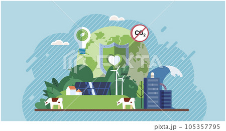Earth with green ecology. Air pollution from factories and CO2 emissions. Saving the planet, World Environment Day. Global warming. Stop ecological catastrophy. Earth day. New clean energy Earth with green ecology. Air pollution from factories and CO2 emissions. Saving the planet, World Environment Day. Global warming. Stop ecological catastrophy. Earth day. New clean energy 105357795