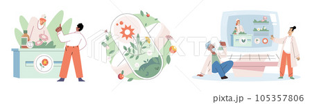 Doctor checking medicinal herbs. Natural herbal medicine selection. Scientist with natural drug research, Green herbal medicine discovery science lab. Scientist doctor making alternative medicine herb 105357806