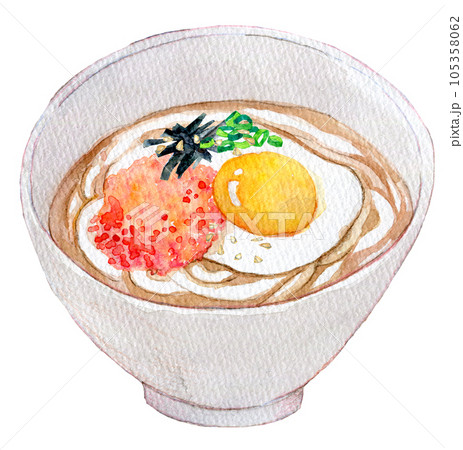明太とろろ　うどん　水彩イラスト 105358062