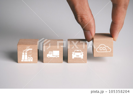 net zero target and carbon credit concept.CO2 emission reduction to stop global warming problem and reduce pollution into atmosphere from big industrial. net zero target and carbon credit concept.CO2 emission reduction to stop global warming problem and reduce pollution into atmosphere from big industrial. 105358204