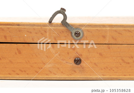 Very old letterbox, selected focus on the old metal hook Very old letterbox, selected focus on the old metal hook 105358628