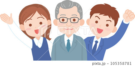 会社員_笑顔で元気そうな若い会社員男女と会社役員男性_上半身 会社員_笑顔で元気そうな若い会社員男女と会社役員男性_上半身 105358781