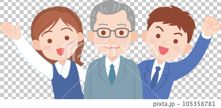 会社員_笑顔で元気そうな若い会社員男女と会社役員男性_上半身 会社員_笑顔で元気そうな若い会社員男女と会社役員男性_上半身 105358781
