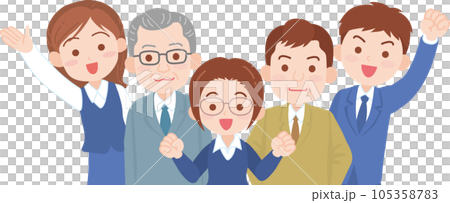 Employee _ 3 smiling and energetic young office workers and 2 elderly office workers _ upper body 105358783