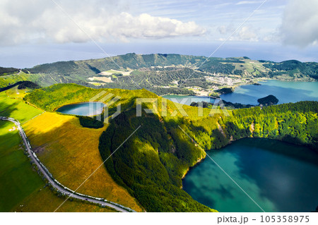 Drone point of view beautiful nature of Azores Island 105358975