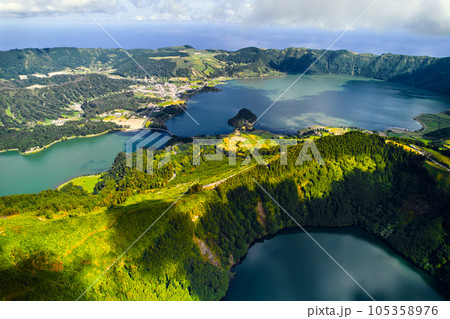 Drone point of view beautiful nature of Azores Island 105358976