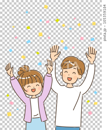 年輕男女微笑著歡呼上半身五彩紙屑 年輕男女微笑著歡呼上半身五彩紙屑 105359184