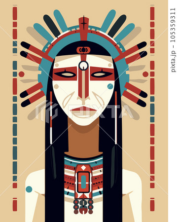 Native American chief wearing traditional clothes and headgear with feathers. American Indian leader that embodies courage, strength and confidence. poster art 105359311