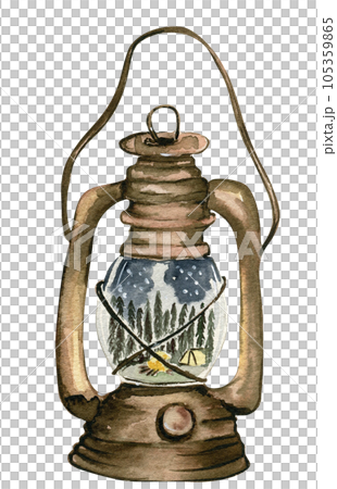 Lamp with forest composition inside.. Watercolor hand drawn illustration for invitations, greeting cards, prints, packaging and more. Merry christmas and happy new year. 105359865
