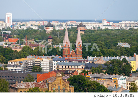 Aerial view of the Saint Francis Church in Riga 105359885