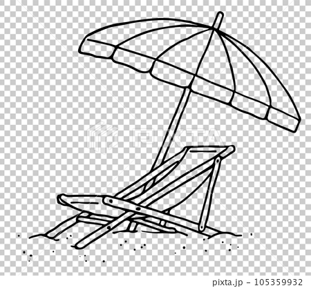 Beach chair, umbrella and bag with towel. Sketch. Engraving style. Vector  illustration. Stock Vector | Adobe Stock