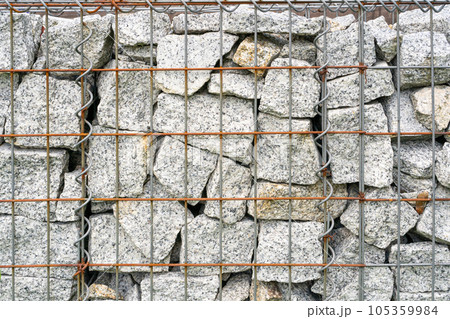 Gabion Stone Fence, Retaining Wall Gabion Baskets, Stones in Wire Mesh, Modern Garden Gravel Border 105359984