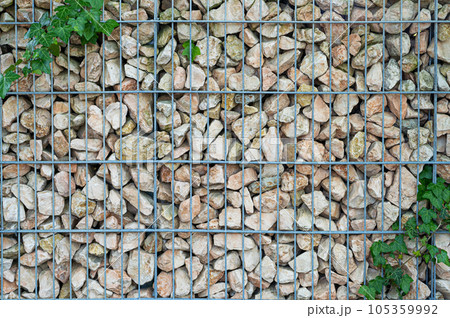Gabion Stone Fence, Retaining Wall Gabion Baskets, Stones in Wire Mesh, Modern Garden Gravel Border 105359992