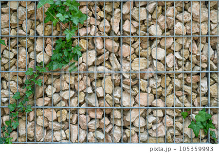 Gabion Stone Fence, Retaining Wall Gabion Baskets, Stones in Wire Mesh, Modern Garden Gravel Border Gabion Stone Fence, Retaining Wall Gabion Baskets, Stones in Wire Mesh, Modern Garden Gravel Border 105359993