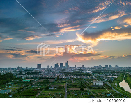 「埼玉県」見沼田んぼから見る夕焼け 105360104