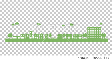 描繪住宅區的城市景觀剪影的插圖 105360145