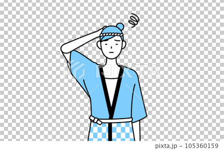 一個穿著夏日節日法衣外套的女人陷入困境撓頭 一個穿著夏日節日法衣外套的女人陷入困境撓頭 105360159