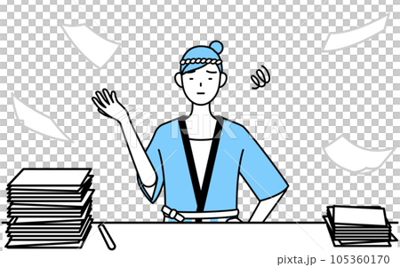 A woman wearing a summer festival happi coat who is fed up with untidy work A woman wearing a summer festival happi coat who is fed up with untidy work 105360170