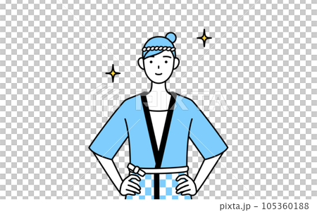 A woman wearing a summer festival happi coat with her hands on her hips 105360188