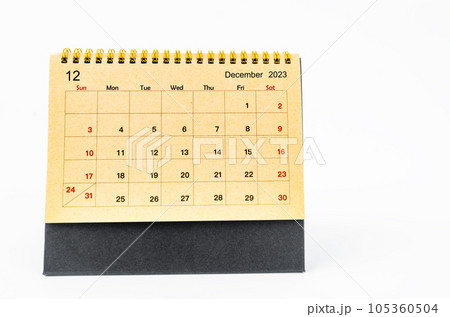 The Brown December 2023 Monthly desk calendar for 2023 year isolated on white background. The Brown December 2023 Monthly desk calendar for 2023 year isolated on white background. 105360504