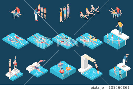 Kids Swimming School Isometric Set Kids Swimming School Isometric Set 105360861
