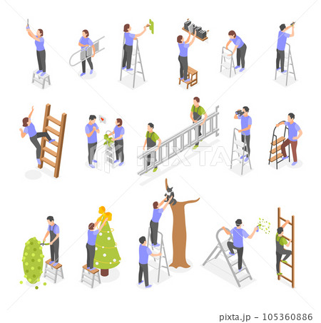 People Using Ladder Icons 105360886