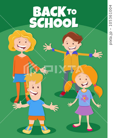cartoon funny children with back to school caption 105361004