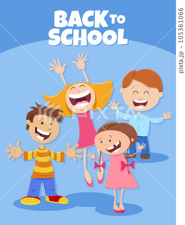 cartoon happy elementary age children with back...のイラスト素材 [105361066 ...