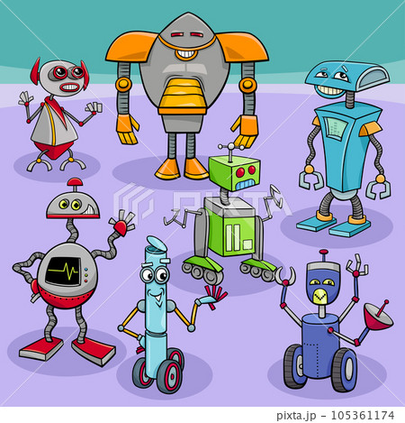 cartoon colorful robots and droids characters group 105361174