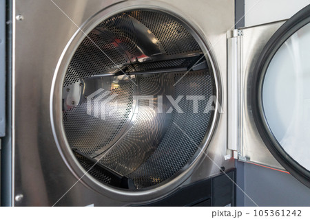Laundromat Service, Line of Laundry Machines, Commercial Laundrette, Public Launderette Washer 105361242