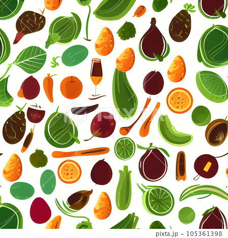 Food vegetable random pattern seamless, abstract element vintage design wallpaper  105361398