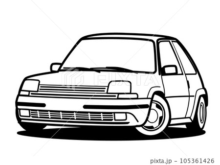 懐かしめフレンチコンパクト　塗り絵風　自動車イラスト 105361426