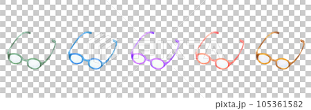 Illustration material: The glasses are arranged in different colors without being folded Brown, red, purple, green, and blue Hand-drawn watercolor painting 105361582