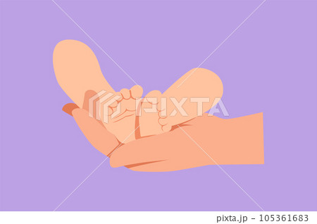 Cartoon flat style drawing cute baby feet in mother hands. Tiny newborn babies feet on female hands. Mom and her child. Happy family concept. Beautiful of maternity. Graphic design vector illustration Cartoon flat style drawing cute baby feet in mother hands. Tiny newborn babies feet on female hands. Mom and her child. Happy family concept. Beautiful of maternity. Graphic design vector illustration 105361683