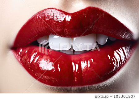 Woman Lips Closeup, Red Lipstick Makeup, Beautiful Mouth Make-Up, Model Girl Lip, Lips Macro Woman Lips Closeup, Red Lipstick Makeup, Beautiful Mouth Make-Up, Model Girl Lip, Lips Macro 105361807