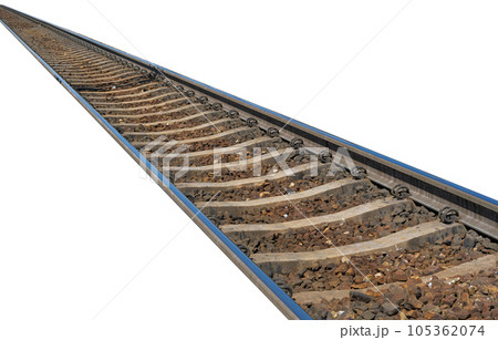 Railway Lines Isolated, Train Tracks with Track Ballast Stones, Metal Rails, Old Railway Track on White Railway Lines Isolated, Train Tracks with Track Ballast Stones, Metal Rails, Old Railway Track on White 105362074