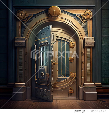 Old Bank Door, Art Deco Enter, Luxury Treasury Door, Ornate Bank Gate, Abstract Generative AI Illustration 105362357