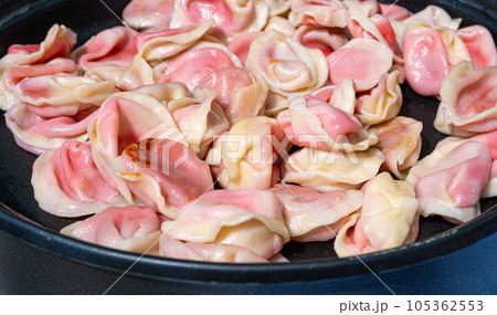 Dumplings with Cherries, Traditional Cherry Pierogi, Sweet Strawberry Vareniki, Fruit Ravioli Dumplings with Cherries, Traditional Cherry Pierogi, Sweet Strawberry Vareniki, Fruit Ravioli 105362553