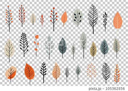 帶有粗糙觸感的植物插圖。斯堪的納維亞葉子插圖。 105362856