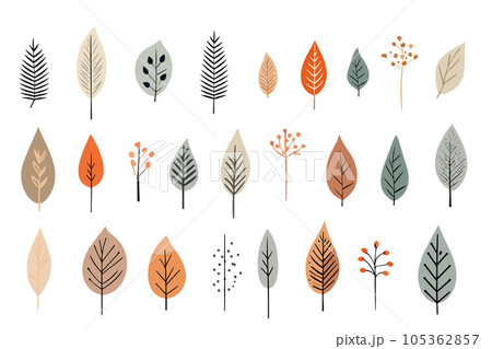 ラフなタッチの植物のイラスト。北欧風の 葉っぱのイラスト。 ラフなタッチの植物のイラスト。北欧風の 葉っぱのイラスト。 105362857