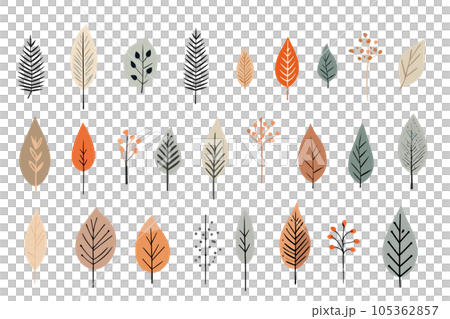 Botanical illustrations with a rough touch. Scandinavian leaf illustration. 105362857