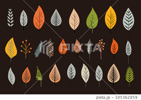 ラフなタッチの植物のイラスト。北欧風の 葉っぱのイラスト。 105362859