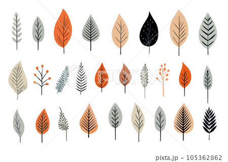 ラフなタッチの植物のイラスト。北欧風の 葉っぱのイラスト。 105362862