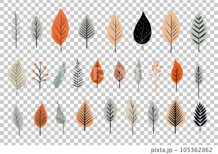ラフなタッチの植物のイラスト。北欧風の 葉っぱのイラスト。 105362862