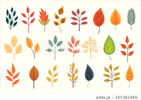 ラフなタッチの植物のイラスト。北欧風の 葉っぱのイラスト。 ラフなタッチの植物のイラスト。北欧風の 葉っぱのイラスト。 105362866