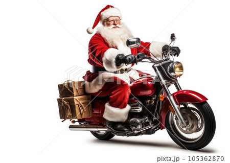 santa claus riding a motorcycle on white background 105362870