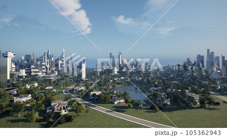 Futuristic green city concept, 3d render Futuristic green city concept, 3d render 105362943