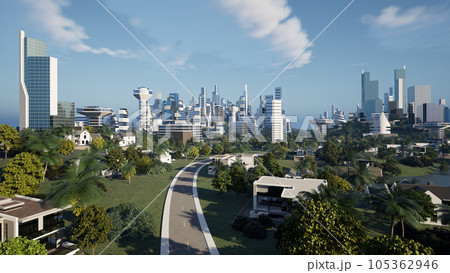 Futuristic green city concept, 3d render Futuristic green city concept, 3d render 105362946